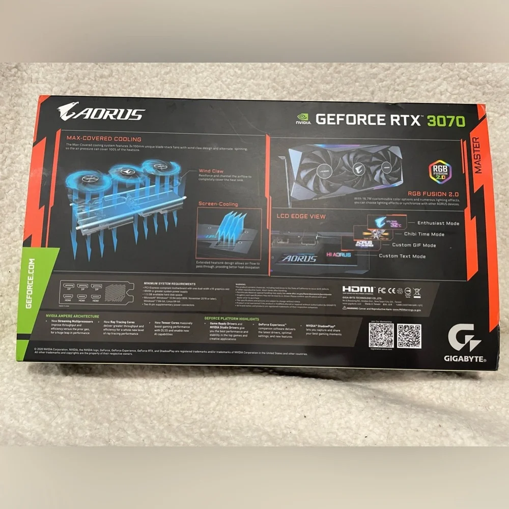 GIGABYTE AORUS GeForce RTX 3070 Master 8G Graphics Card • 3X WINDFORCE Fans‎